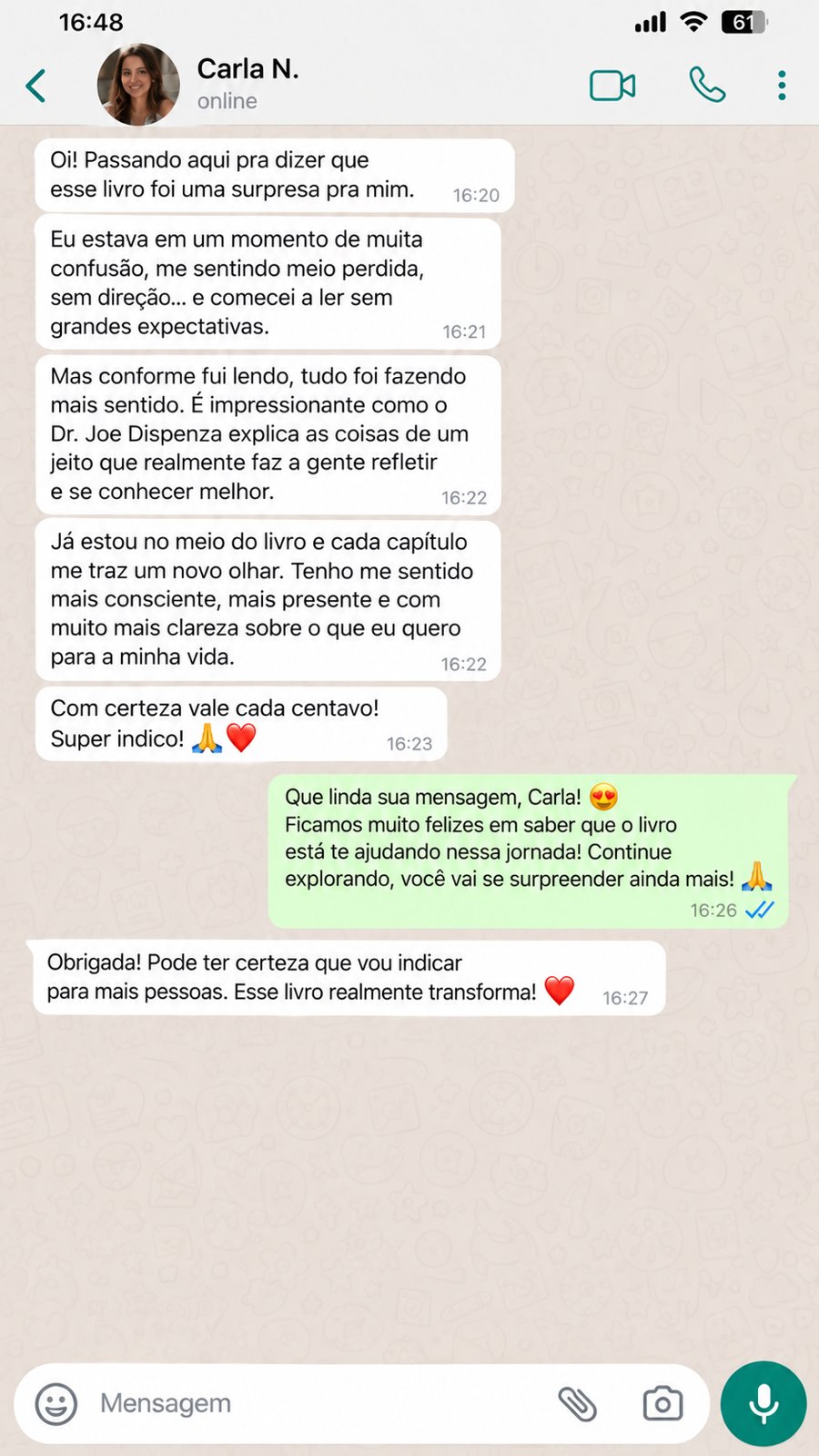 Depoimento de Carla N. sobre o livro Como Se Tornar Sobrenatural